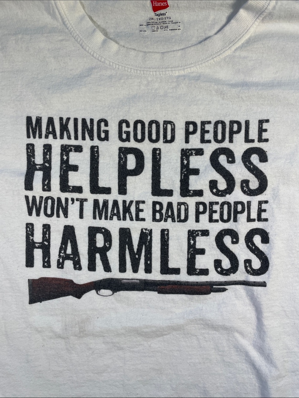 Hanes White Short-Sleeve Graphic Tee with 2nd Amendment Slogan